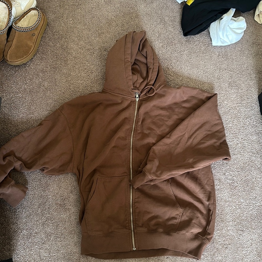 brown brandy melville oversized zip up